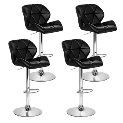 Artiss 4x Black Bar Stools - Adjustable Gas Lift, Padded PU Leather, 360° Swivel, Chrome Finish, Floor Protector