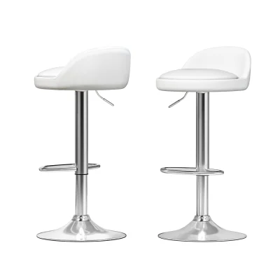 Artiss Nuvo 2x Bar Stools, White PU Leather, Adjustable Height, 360° Swivel, Chrome Base, Modern Design, 1-Year Warranty