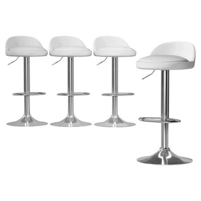 Artiss Nuvo 4x White Bar Stools - PU Leather, Adjustable Swivel, Chrome Base, Modern Design, 1-Year Warranty