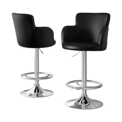 Artiss 2x Black Leather Bar Stools Swivel Adjustable Gas Lift PU Counter Chairs, Full Back, Chrome Base, 53-75cm Artiss 2x Black Leather Bar Stools Swivel Adjustable Gas Lift PU Counter Chairs, Full Back, Chrome Base, 53-75cm