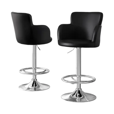 Artiss 2x Black Leather Bar Stools Swivel Adjustable Gas Lift PU Counter Chairs, Full Back, Chrome Base, 53-75cm