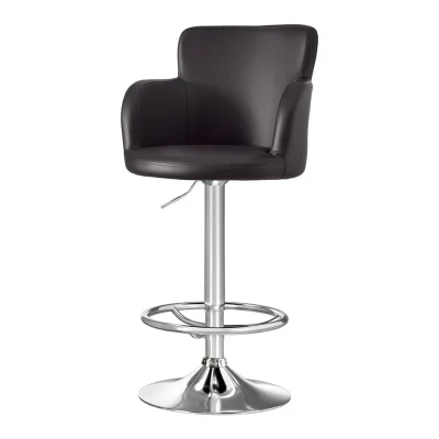 Artiss 1x Brown PU Leather Swivel Bar Stool with Adjustable Gas Lift, Full Backrest, Chrome Steel Frame, 53-75cm