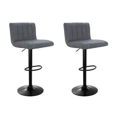 Artiss 2x Vintage Grey Bar Stools, Faux Leather, Gas Lift, 360° Swivel, High Back, Adjustable Height, Chrome Finish