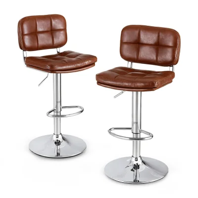 Artiss 2x Brown PU Leather Bar Stools - Adjustable Swivel, Ergonomic Tufted Design, 120kg Capacity, Easy Assembly Artiss 2x Brown PU Leather Bar Stools - Adjustable Swivel, Ergonomic Tufted Design, 120kg Capacity, Easy Assembly