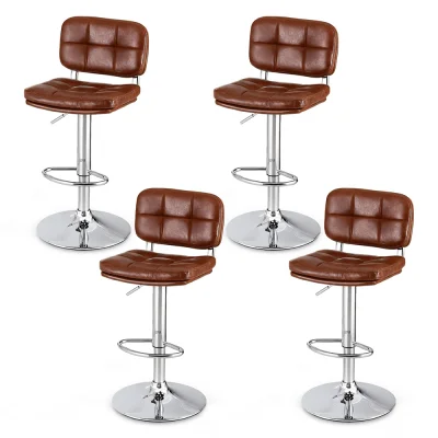 Artiss Set of 4 Brown Swivel Bar Stools - Adjustable 87-105cm, Tufted PU Leather, Metal Frame, 120kg Capacity