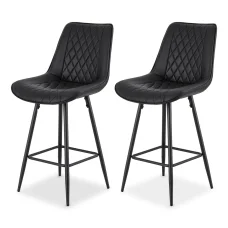 Artiss 2x Bar Stools Black - Diamond Design, PU Leather, 67cm Seat, Metal Footrest, 120kg Capacity, Easy Assembly