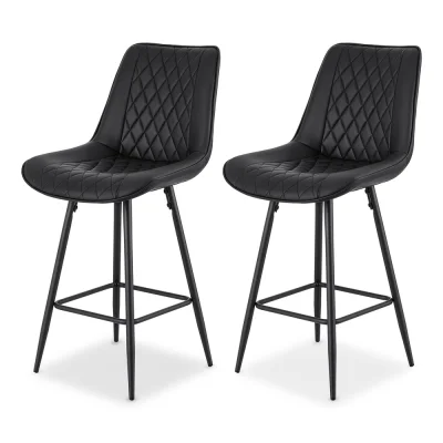 Artiss 2x Bar Stools Black - Diamond Design, PU Leather, 67cm Seat, Metal Footrest, 120kg Capacity, Easy Assembly Artiss 2x Bar Stools Black - Diamond Design, PU Leather, 67cm Seat, Metal Footrest, 120kg Capacity, Easy Assembly