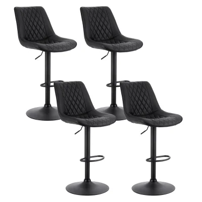 Artiss Set of 4 Black Diamond PU Leather Bar Stools – Adjustable Swivel, Gas Lift, Metal Frame, 120kg Capacity