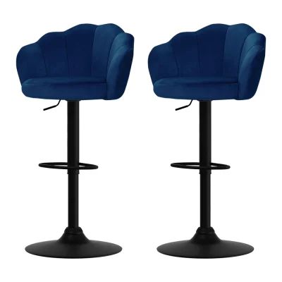 Artiss Nessah Bar Stools, Velvet Upholstery, Adjustable Height, 360° Swivel, Blue, Luxurious Clam Shell Design