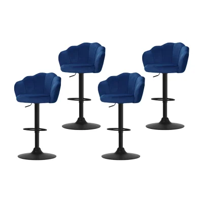 Artiss Nessah Bar Stools, Velvet Upholstery, 4-Pack, Blue, Adjustable Height, 360° Swivel, Elegant Clam Shell Design