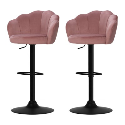 Artiss Nessah Bar Stools, Velvet, Adjustable Height, Pink, 360° Swivel, Elegant Clam Shell Design, Set of 2
