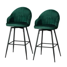 Artiss Mesial 2x Velvet Swivel Bar Stools, Green - Elegant Design, 360° Rotation, Metal Legs, Luxurious Comfort