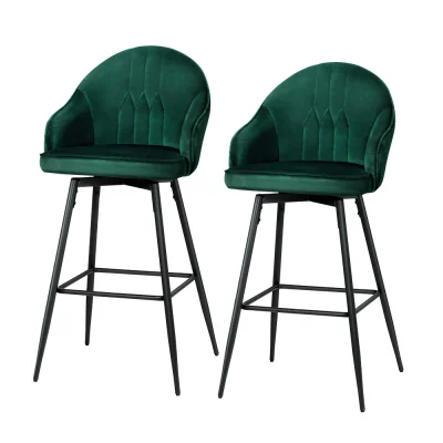 Artiss Mesial 2x Velvet Swivel Bar Stools, Green - Elegant Design, 360° Rotation, Metal Legs, Luxurious Comfort