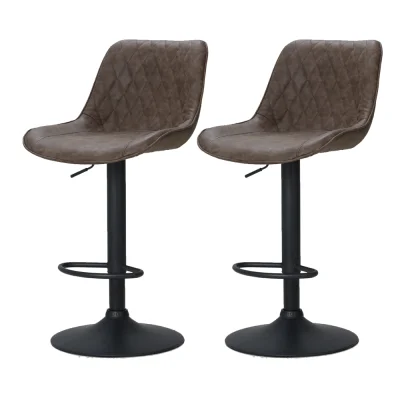 Artiss Rushal 2x Bar Stools - Vintage Leather, Adjustable Gas Lift, 360° Swivel, Elegant Diamond Design, Brown