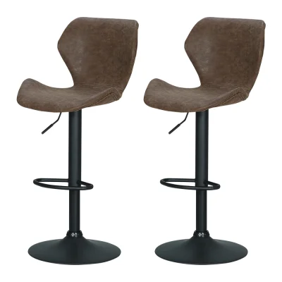 Artiss Frawley Bar Stools - Vintage Brown PU Leather, Swivel Gas Lift, Adjustable Height, 360° Rotatable, Set of 2
