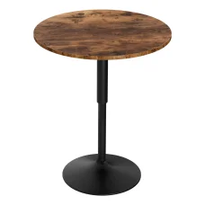 Artiss Adjustable Bar Table: 360° Swivel, Gaslift, 60cm Round MDF, Steel Frame, Rustic Brown/Black, Indoor/Outdoor Use