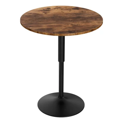 Artiss Adjustable Bar Table: 360° Swivel, Gaslift, 60cm Round MDF, Steel Frame, Rustic Brown/Black, Indoor/Outdoor Use