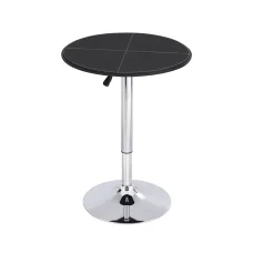 Artiss Modern 360° Swivel Bar Table – 62cm Round PVC Leather, Adjustable Height 71-91cm, Black, Durable & Stylish