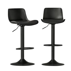 Artiss 2x Fynn Bar Stools, PU Leather, Adjustable Gas Lift, 360° Swivel, Black, 38cm Base, 53-78.5