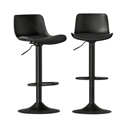 Artiss 2x Fynn Bar Stools, PU Leather, Adjustable Gas Lift, 360° Swivel, Black, 38cm Base, 53-78.5
