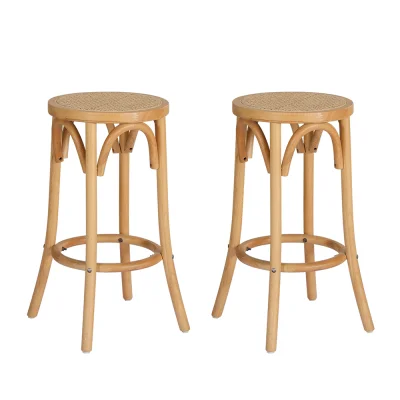 Artiss Bar Stools, Rattan Seat, Beech Wood Frame, 65cm Height, Pine Colour, Set of 2, 150kg Capacity, Easy Assembly Artiss Bar Stools, Rattan Seat, Beech Wood Frame, 65cm Height, Pine Colour, Set of 2, 150kg Capacity, Easy Assembly