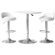 Artiss Bar Table and Stools Set White 3 Piece PU Leather Adjustable Swivel Chairs MDF Steel Dining Kitchen Pub 60cm