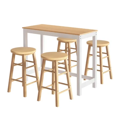 Artiss Solid Wood Dining Set: Bar Table & 4 Beech Stools, Pine Finish, 30kg Capacity, Easy Assembly, Non-Toxic Paint