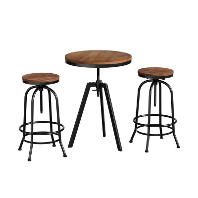 Artiss Industrial Bar Table and Stools Set - Elm Wood Top, Steel Frame, Adjustable Height, 360° Swivel, 1-Year Warranty Artiss Industrial Bar Table and Stools Set - Elm Wood Top, Steel Frame, Adjustable Height, 360° Swivel, 1-Year Warranty