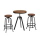 Artiss Industrial Bar Table and Stools Set - Elm Wood Top, Steel Frame, Adjustable Height, 360° Swivel, 1-Year Warranty