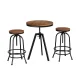 Artiss Industrial Bar Table and Stools Set - Elm Wood Top, Steel Frame, Adjustable Height, 360° Swivel, 1-Year Warranty