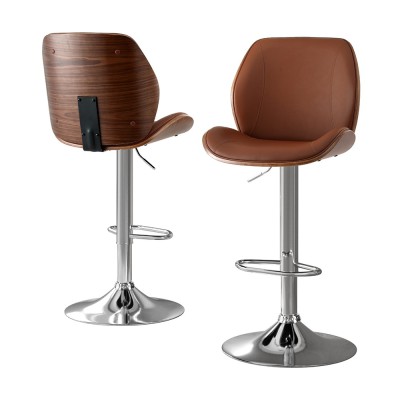 Artiss Bar Stools Set of 2 Brown PU Leather, Bentwood Backrest, Adjustable Height 98-120cm, 150kg Capacity Artiss Bar Stools Set of 2 Brown PU Leather, Bentwood Backrest, Adjustable Height 98-120cm, 150kg Capacity