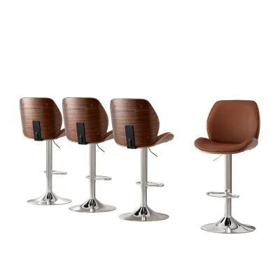 Artiss 4X Bar Stools: Adjustable Bentwood Kitchen Chairs with Brown PU Leather, 150kg Capacity, Anti-Slip Protectors Artiss 4X Bar Stools: Adjustable Bentwood Kitchen Chairs with Brown PU Leather, 150kg Capacity, Anti-Slip Protectors
