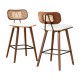 Artiss Set of 2 Bar Stools Kitchen Counter Chairs Rattan Backrest PU Leather Walnut Frame 64cm Beige