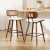 Artiss Set of 2 Bar Stools Kitchen Counter Chairs Rattan Backrest PU Leather Walnut Frame 64cm Beige