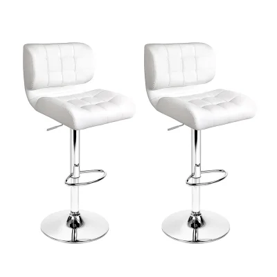 Artiss 2x White Bar Stools - PU Leather, Chrome Base, 360° Swivel, Gas Lift, Adjustable Height 87-109cm, Modern Design