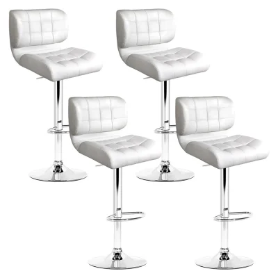 Artiss 4x Bar Stools - White Leather, Chrome Gas Lift, 360° Swivel, Adjustable Height 87-109cm, Modern Design