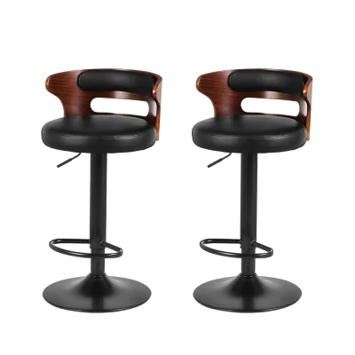 Artiss Bar Stools, Faux Leather, Adjustable Height, Black, 39x39x78-98cm, Contemporary Design, Set of 2
