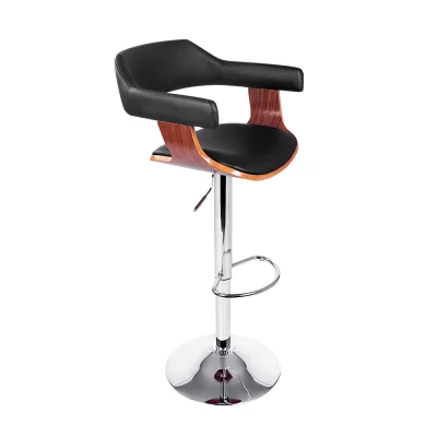 Artiss Selina Black Bar Stool - PU Leather, Wooden Seat, Chrome Gas Lift, Swivel, Adjustable 90-110cm, 130KG Capacity