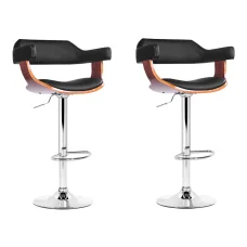 Artiss 2x Selina Bar Stools - Swivel PU Leather, Chrome Base, Gas Lift, Armrest, 90-110cm Adjustable Height, Black