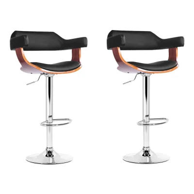 Artiss 2x Selina Bar Stools - Swivel PU Leather, Chrome Base, Gas Lift, Armrest, 90-110cm Adjustable Height, Black