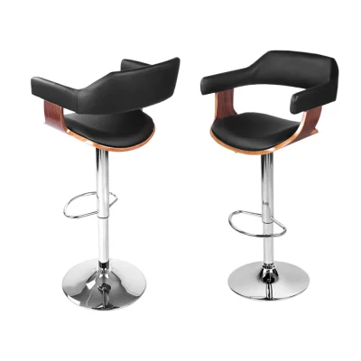 Artiss 4x Bar Stools Gas Lift with Armrest, PU Leather Padded Seat, Chrome Base, Black, Adjustable Height 90-110cm