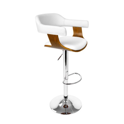 Artiss Selina Bar Stool - White PU Leather, Wooden Seat, Chrome Base, Adjustable Height 90-110cm, Swivel, TUV Certified Artiss Selina Bar Stool - White PU Leather, Wooden Seat, Chrome Base, Adjustable Height 90-110cm, Swivel, TUV Certified
