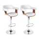 Artiss 2x Bar Stools - White PU Leather, Wooden Structure, Chrome Gas Lift, 90-110cm, Swivel, Armrest, Modern Design