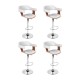 4x Artiss Bar Stools Gas Lift Height Adjustable White PU Leather with Armrest, Wooden Seat, Chrome Base, 88-109cm