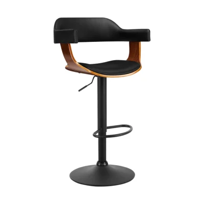Artiss Selina Bar Stools - All Black PU Leather w/ Armrest, 360° Rotatable, Adjustable Height 62-82cm, Steel Base