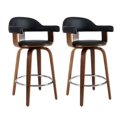 Artiss Bar Stools, PU Leather Seat, Wooden Legs, 63cm Height, Black, Stylish Rotatable Chairs with Anti-Slip Feet Artiss Bar Stools, PU Leather Seat, Wooden Legs, 63cm Height, Black, Stylish Rotatable Chairs with Anti-Slip Feet