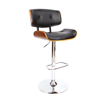 Artiss Bar Stools, PU Leather, 51x45x96-117cm, Black/Wood, Elegant Design, Comfortable Seating, Chrome Finish