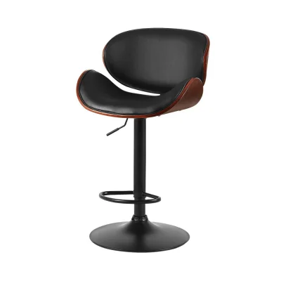 Artiss Joyce Bar Stools - Black PU Leather, Swivel, Adjustable Height, Vintage Design with Plywood Frame and Footrest