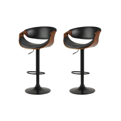 Artiss Bar Stools, PU Leather, Adjustable Height, Black, 60-83cm, Contemporary Design, Set of 2 w/ Armrests