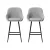 Artiss 2x Bar Stools Linen Upholstered, 60cm Counter Height Chairs with Curved Backrest, Grey & Black, Metal Legs